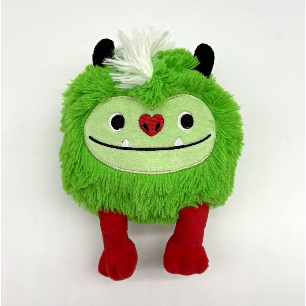 Dan Dee Green Monster Plush Stuffed Animal Red Feet White Hair Washable 2014